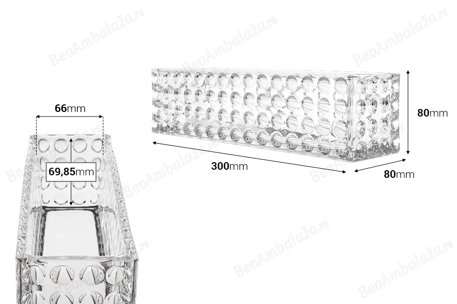 Staklena providna dekorativna posuda 300x80x80 mm za sveću-dimenzije_slike
