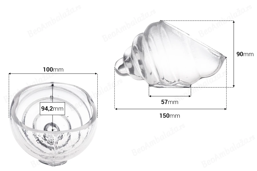 Dekorativna staklena posuda 150mm u obliku školjke, za sveće-dimenzije_slike