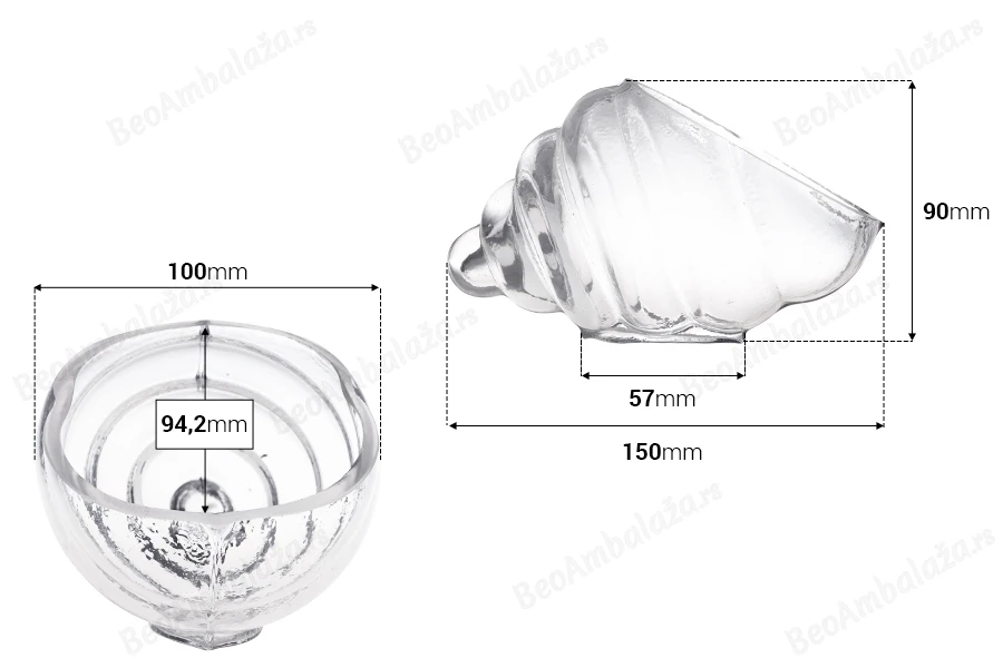 Dekorativna staklena posuda 150mm u obliku školjke, za sveće-dimenzije_slike