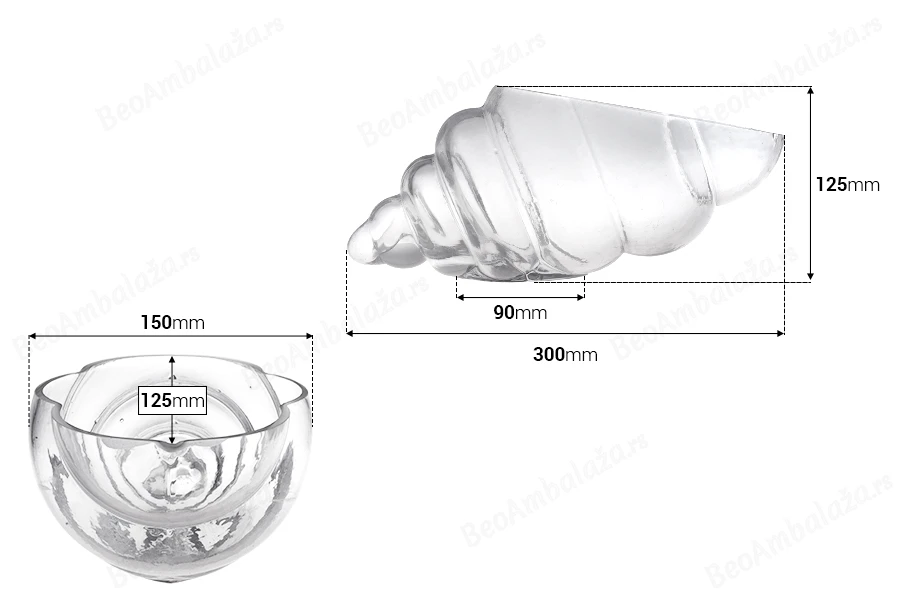 Dekorativna staklena posuda 300mm u obliku školjke, za sveće-dimenzije_slike
