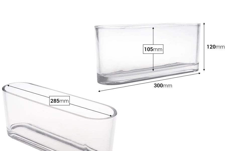 Staklena providna dekorativna posuda 300x80x120 mm za sveću Staklena providna dekorativna posuda 300x80x120 mm za sveću