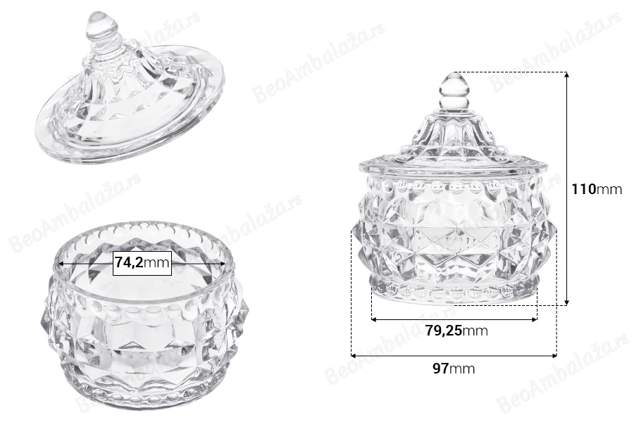 Dekorativna staklena fondanjera sa poklopcem - 97x110 mm-dimenzije_slike