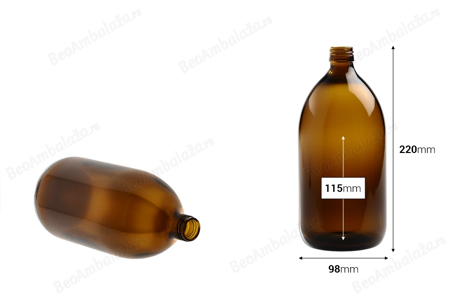 Staklena braon flašica 1000mL, za parfeme i ulja-dimenzije_slike
