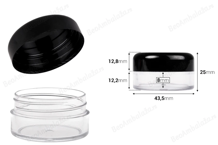 Akrilna providna kutijica 15mL za kreme sa crnim zatvaračem - 12 kom-dimenzije_slike