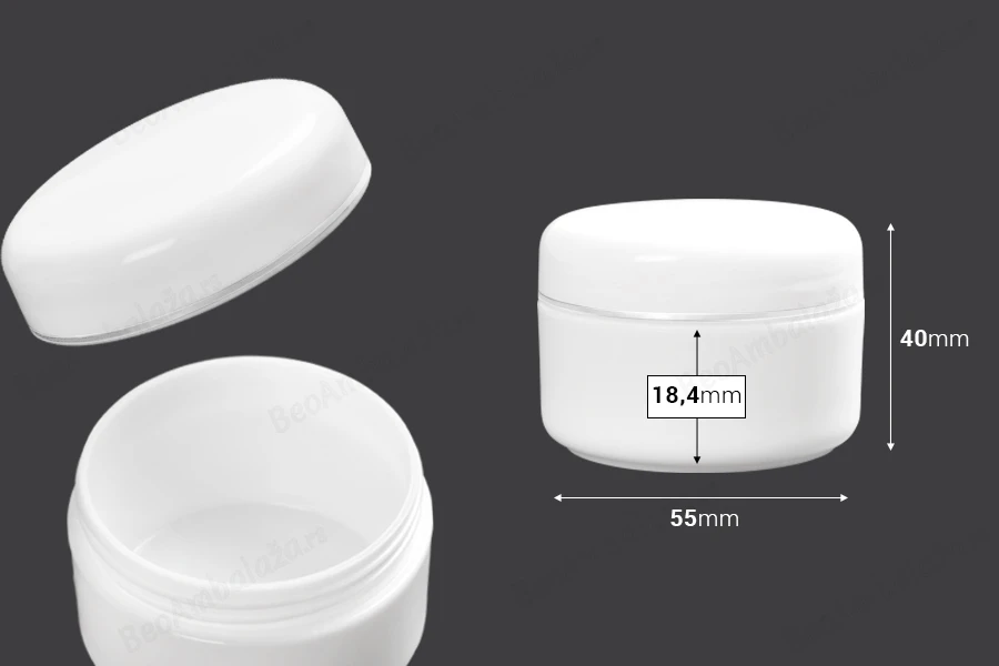 Akrilna bela kutijica za kreme sa zatvaračem sa srebrnom linijom 50mL - 12 kom-dimenzije_slike