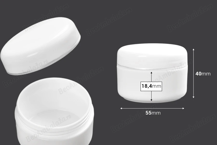 Akrilna bela kutijica za kreme sa zatvaračem sa srebrnom linijom 50mL - 12 kom-dimenzije_slike