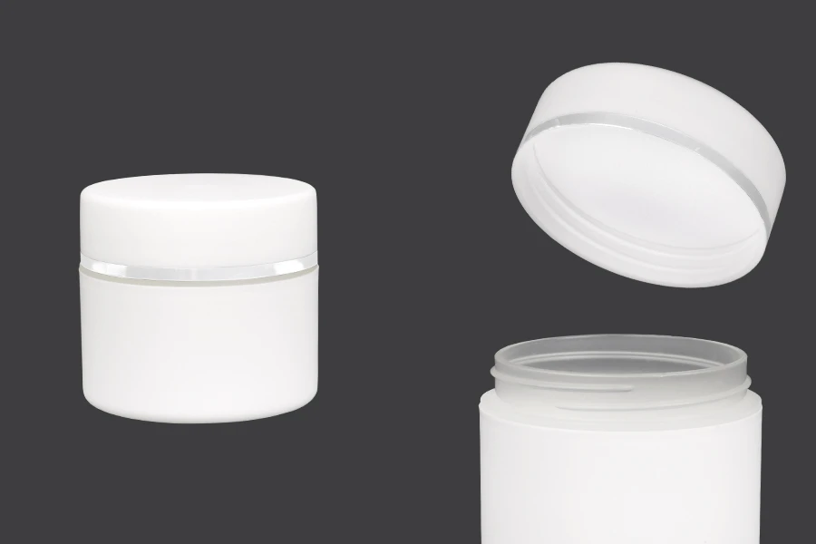 Plastična bela MAT kutijica 50mL, sa zatvaračem sa zaptivkom i širokom srebrnom linijom - 12 kom-slika_proizvoda