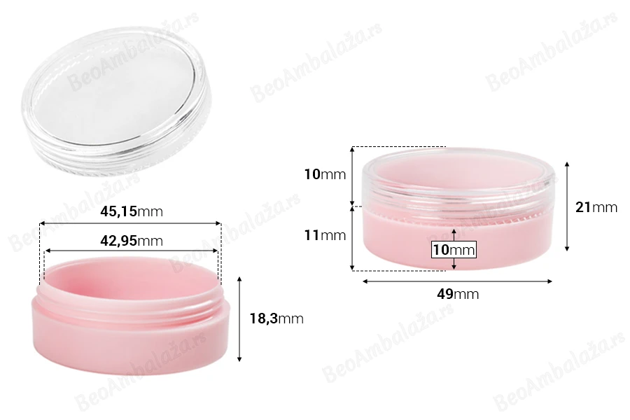 Akrilna roze kutijica 20mL, sa providnim zatvaračem - 12 kom-dimenzije_slike