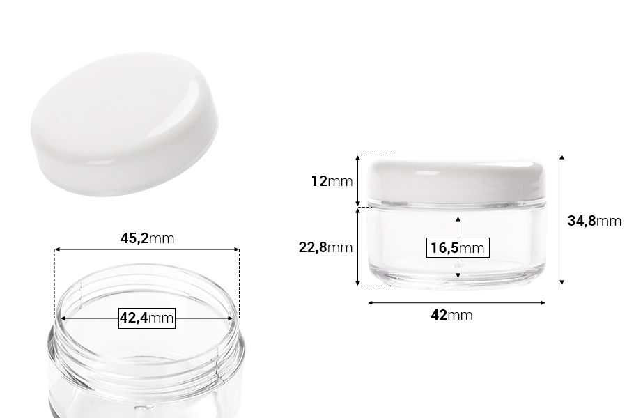 Akrilna providna kutijica 30mL sa belim zatvaračem sa srebrnom linijom - 12 kom