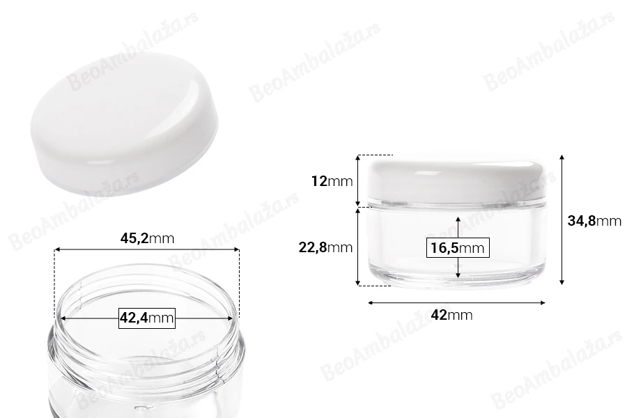 Akrilna providna kutijica 30mL sa belim zatvaračem sa srebrnom linijom - 12 kom-dimenzije_slike