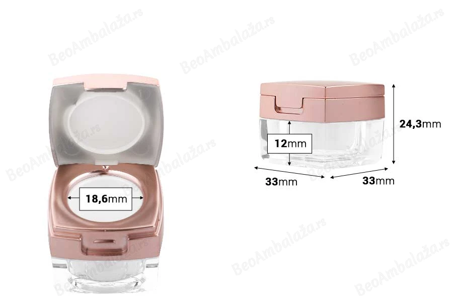 Luksuzna akrilna kutijica od 5mL sa poklopcem na preklop u roze-zlatnoj boji - 12 kom-dimenzije_slike