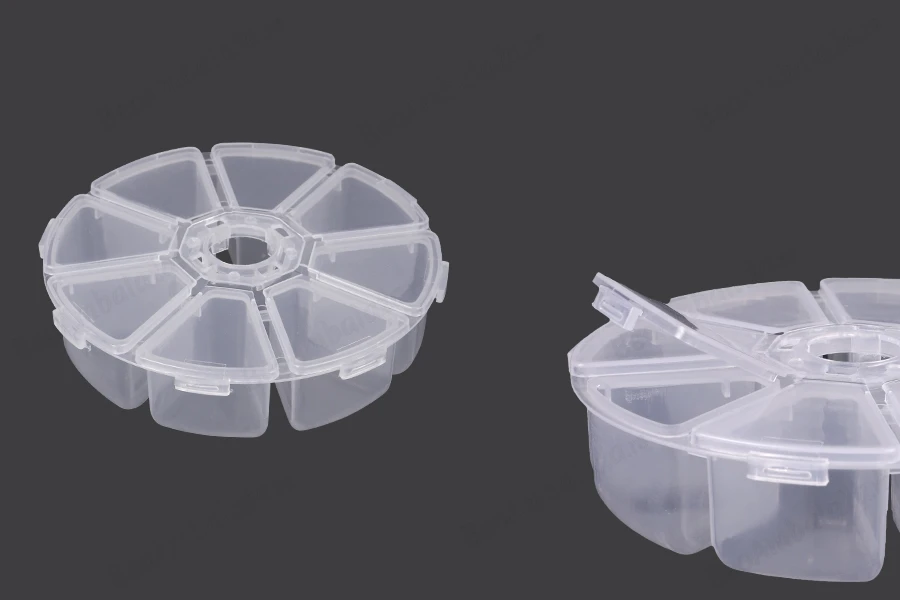 Plastična okrugla kutijica sa 8 mesta, za šljokice i kozmetičku upotrebu-slika_proizvoda