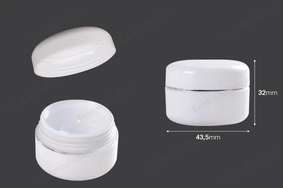 Plastična bela kutijica sa srebrnom linijom 10mL sa duplim dnom, međupoklopcem i zatvaračem - 12 kom-dimenzije_slike