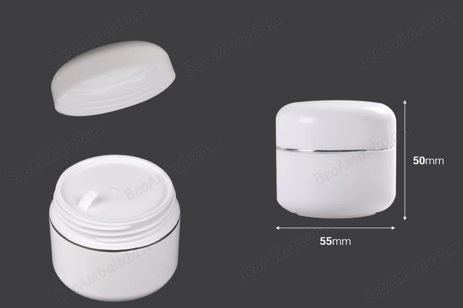 Plastična bela kutijica sa srebrnom linijom 30mL sa duplim dnom, međupoklopcem i zatvaračem - 12 kom-dimenzije_slike