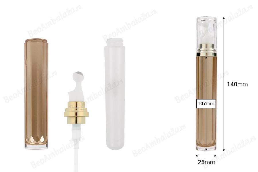 Akrilna braon roll-on bočica 20mL za kozmetičke preparate sa zlatnim prstenom-dimenzije_slike