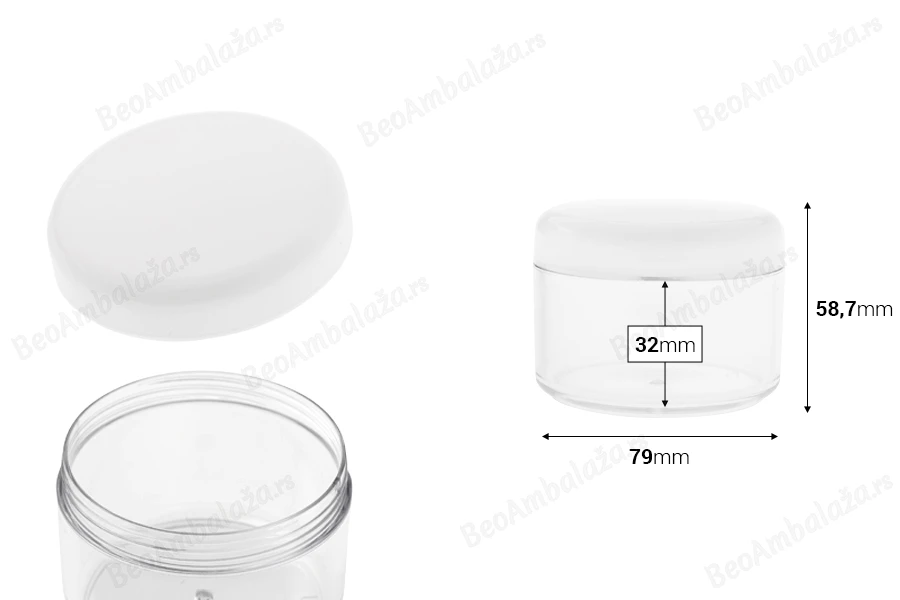 Akrilna providna kutija 200mL sa belim zatvaračem i srebrnom linijom - 12 kom-dimenzije_slike