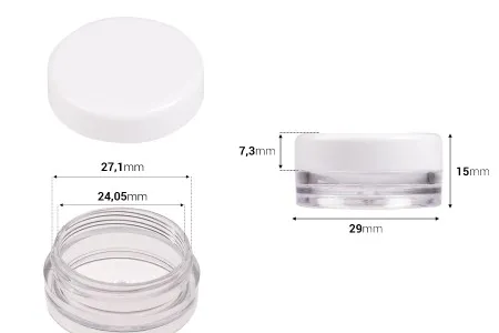 Akrilna providna kutijica 3mL sa belim zatvaračem - 12 kom-2