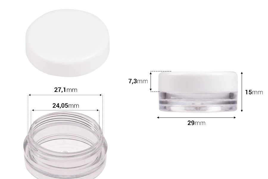 Akrilna providna kutijica 3mL sa belim zatvaračem - 12 kom Akrilna providna kutijica 3mL sa belim zatvaračem - 12 kom