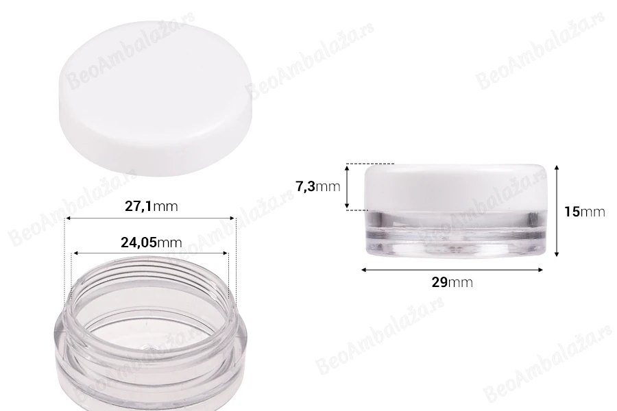 Akrilna providna kutijica 3mL sa belim zatvaračem - 12 kom-dimenzije_slike