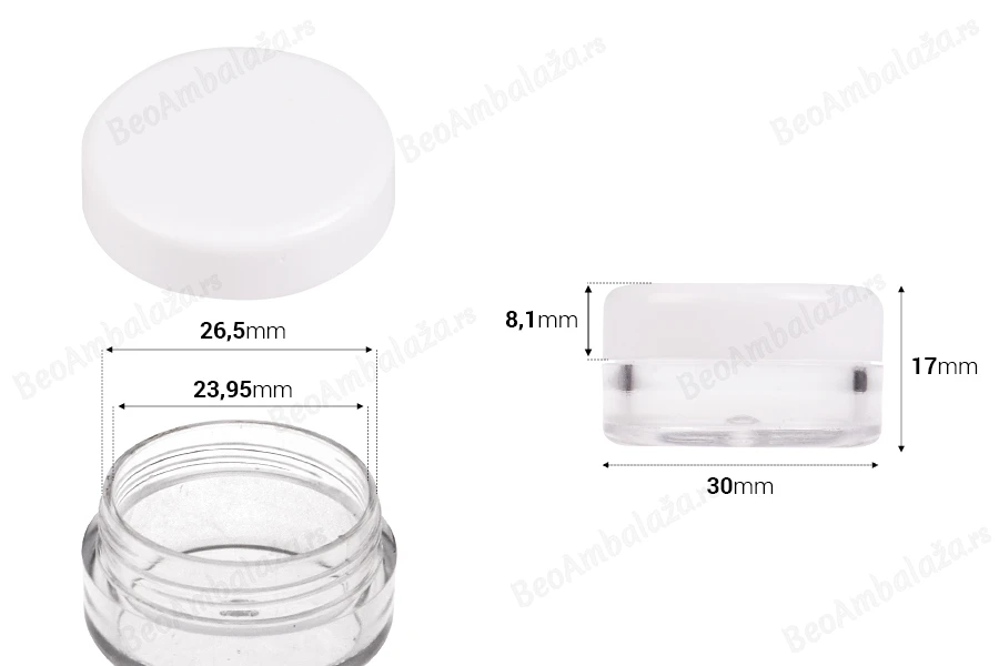 Akrilna providna kutijica 5mL za kreme sa belim zatvaračem - 12 kom-dimenzije_slike