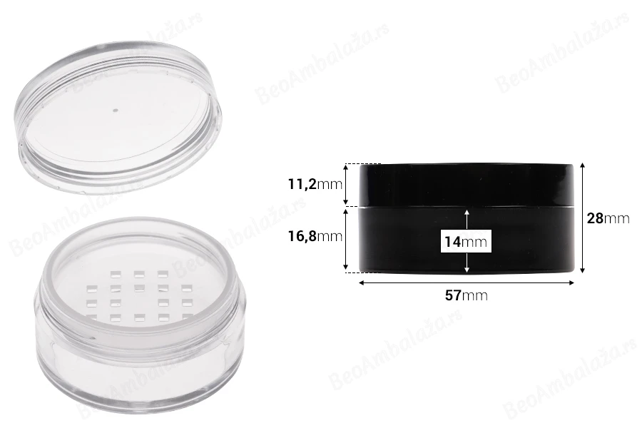 Akrilna kutijica 30mL sa rešetkicom za puder - 12 kom-dimenzije_slike