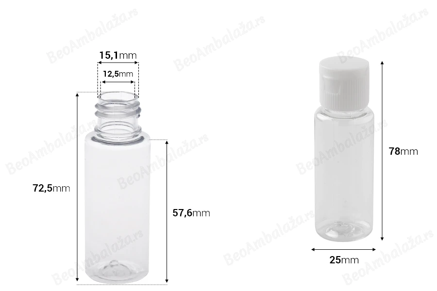 Plastična bočica 25mL za šampon sa flip-top zatvaračem - 50 kom-dimenzije_slike