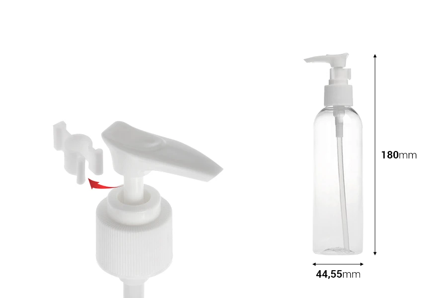 Plastična PET Flašica 180mL sa pumpicom za šampon - 12 kom Plastična PET Flašica 180mL sa pumpicom za šampon - 12 kom-dimenzije_slike