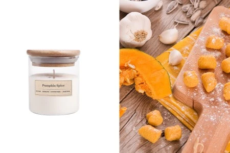 Pumpkin spice - Aromatična sveća od sojinog voska sa drvenim fitiljem (110gr)-slika_proizvoda
