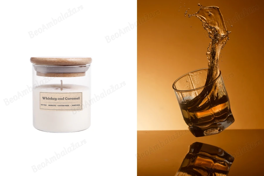 Whiskey and Caramel - Aromatična sveća od sojinog voska sa drvenim fitiljem (110gr)-slika_proizvoda