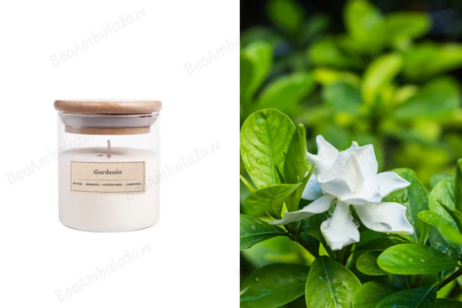 Gardenija - aromatična sveća od sojinog voska sa drvenim fitiljem (110gr)-slika_proizvoda