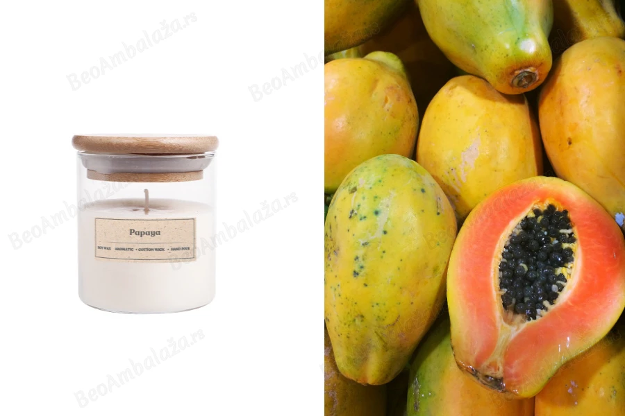 Papaja - Aromatična sveća od sojinog voska sa drvenim fitiljem (110gr)-slika_proizvoda