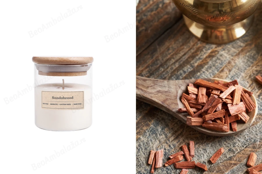 Sandalovina - Aromatična sveća od sojinog voska sa drvenim fitiljem (110gr)-slika_proizvoda