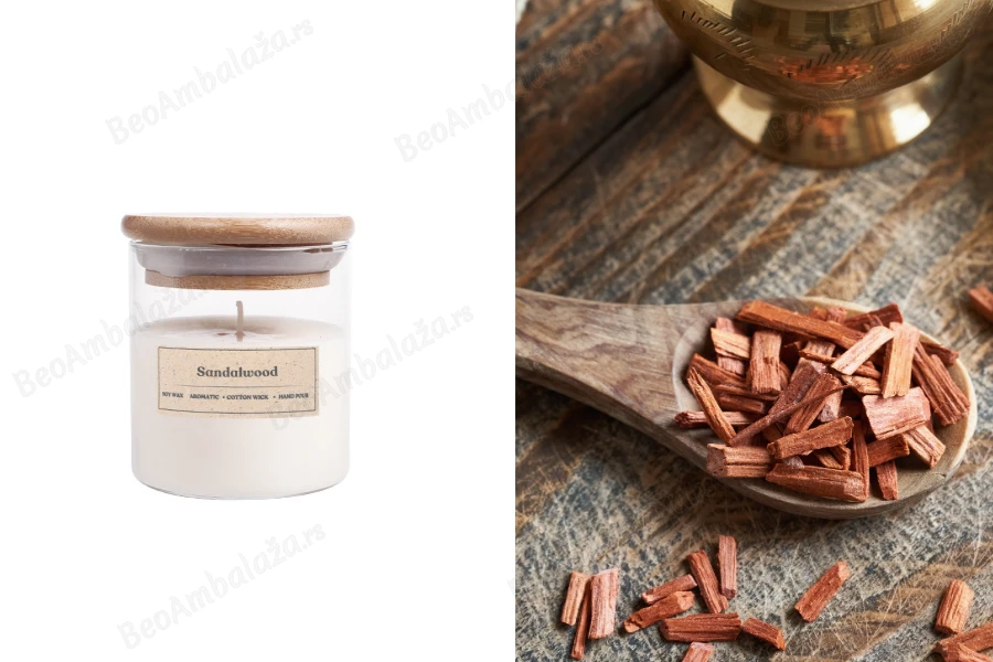 Sandalovina - Aromatična sveća od sojinog voska sa drvenim fitiljem (110gr)-slika_proizvoda