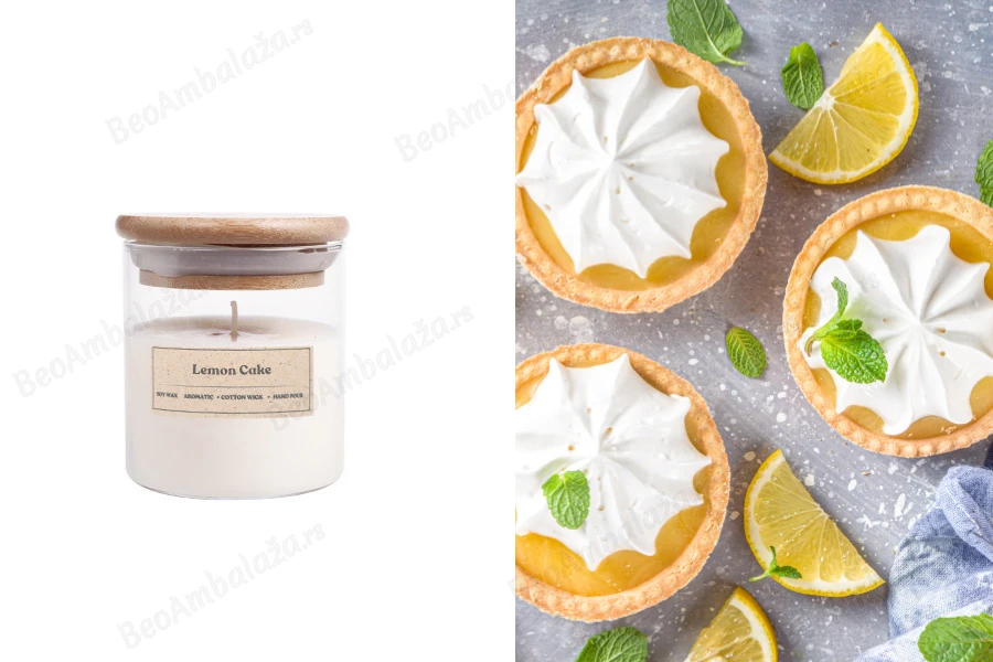 Lemon cake - Αromatična sveća od sojinog voska sa drvenim fitiljem (110gr)-slika_proizvoda