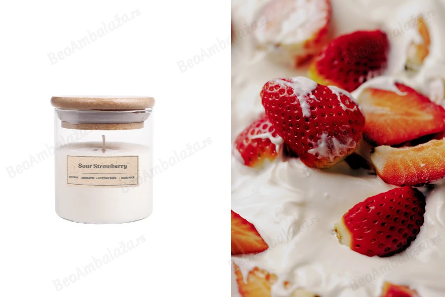Sour Strawberry - Aromatična sveća od sojinog voska sa pamučnim fitiljem (110gr)-slika_proizvoda