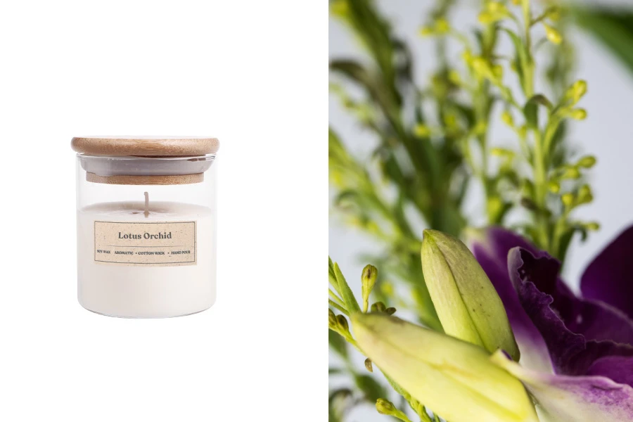 Lotus Orchid - Aromatična sveća od sojinog voska sa pamučnim fitiljem (110gr)-slika_proizvoda