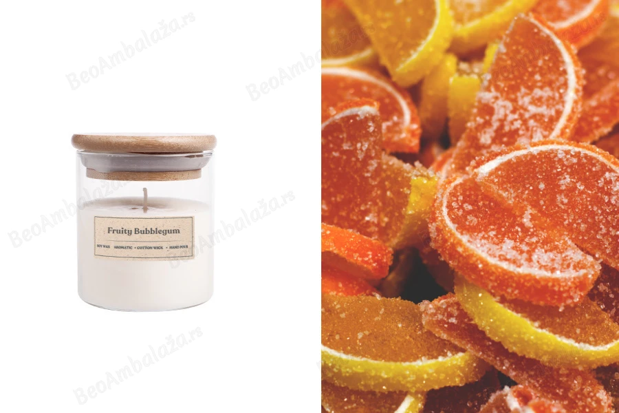 Fruity Bubblegum - Aromatična sveća od sojinog voska sa pamučnim fitiljem (110gr)-slika_proizvoda