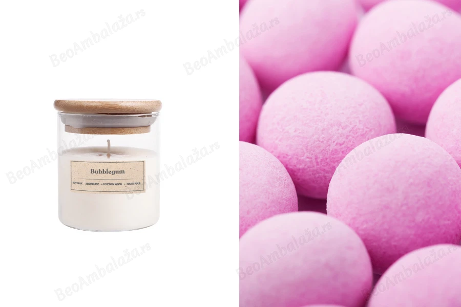 Bubblegum - Aromatična sveća od sojinog voska sa pamučnim fitiljem (110gr)-slika_proizvoda