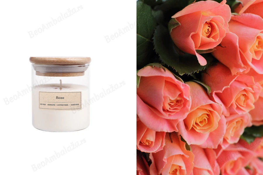 Rose - Aromatična sveća od sojinog voska sa pamučnim fitiljem (110gr)-slika_proizvoda
