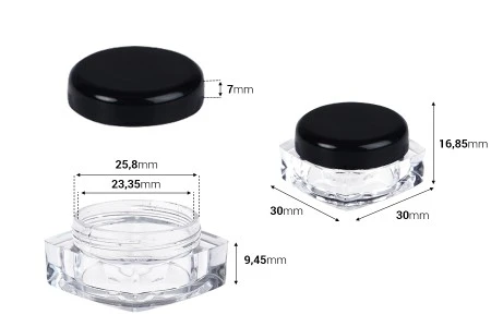 Akrilna četvrtasta kutijica 5mL za kreme sa crnim zatvaračem - 12 kom-2