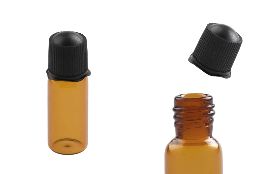 Mini staklena bočica 1mL u karamel boji sa crnim zatvaračem - 25 kom-slika_proizvoda