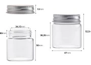 Staklena flašica 50mL sa aluminijumskim zatvaračem - 12 kom-dimenzije_slike
