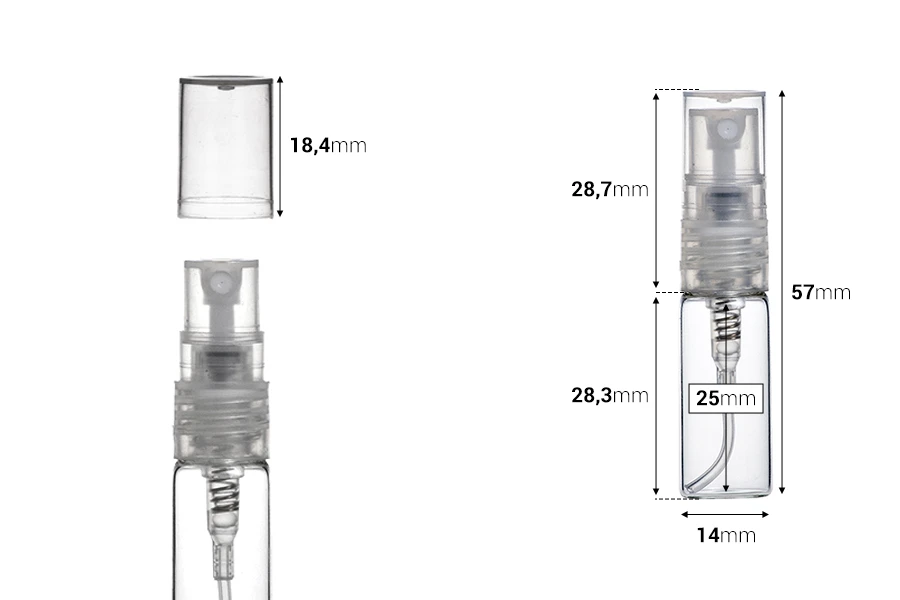 Staklena bočica za parfeme 3mL sa sprejom i plastičnim zatvaračem - 6 kom Staklena bočica za parfeme 3mL sa sprejom i plastičnim zatvaračem - 6 kom