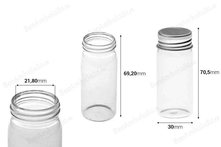 Staklena flašica 30mL sa aluminijumskim zatvaračem - 12 kom-dimenzije_slike