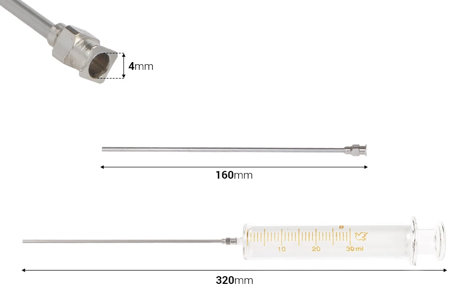 Stakleni špric 30mL sa metalnom iglom Stakleni špric 30mL sa metalnom iglom