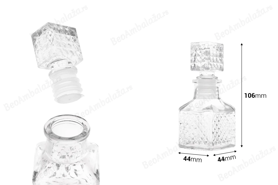 Reljefasta minijaturna boca 60mL, sa staklenim zatvaračem-dimenzije_slike