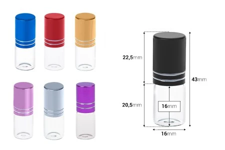 Staklena roll-on bočica 3mL sa zatvaračem u raznim bojama - 6 kom-2