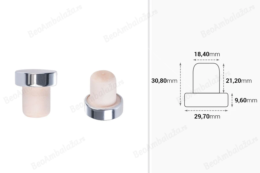 Čep od sintetičke silikonske plute Φ19 mm sa sjajno-srebrnim vrhom-