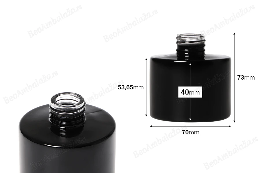 Staklena crna cilindrična bočica 100mL PP 28-dimenzije_slike