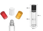 Staklena providna roll-on bočica 10mL sa staklenom kuglicom i zatvaračem u raznim bojama - 12 kom-dimenzije_slike